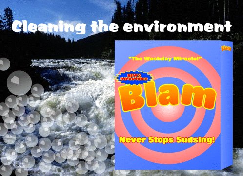 A picture of that fine product, BLAM and some dirty old rocks and trees
